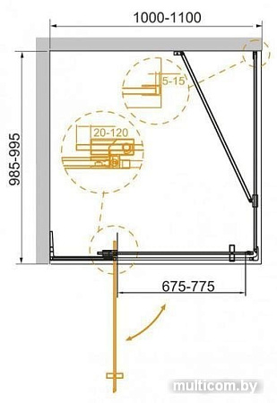 Душевой уголок Cezares SLIDER-AH-1-90-70/80-BR-CR