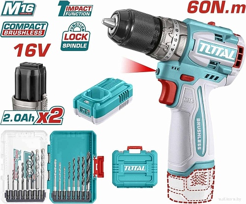 Ударная дрель-шуруповерт Total TOSLI241199 (с 2-мя АКБ, кейс)