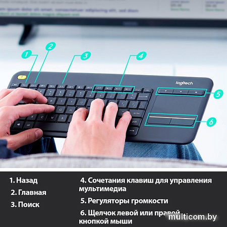 Клавиатура Logitech K400 Plus (черный, нет кириллицы)