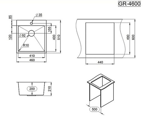 Кухонная мойка Granula GR-4600 (графит матовый)