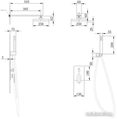 Душевая система Abber Weiss Insel AF8018B (черный матовый)
