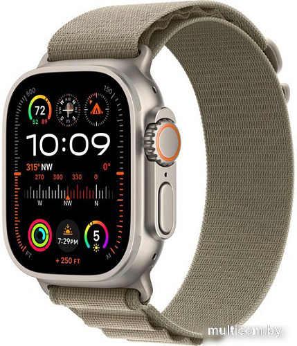 Умные часы Apple Watch Ultra 2 LTE 49 мм (титановый корпус, титановый/оливковый, текстильный ремешок размера M)