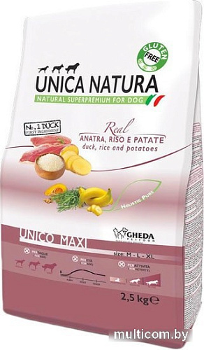 Сухой корм для собак Unica Natura Unico Maxi с уткой, рисом и картофелем 2.5 кг