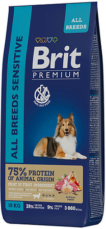 Сухой корм для собак Brit Premium Dog Sensitive баранина и индейка 15 кг