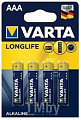 Элементы питания Varta Longlife 4 AAA LR03 04103113414 (4шт)