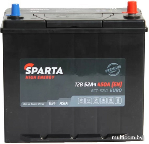 Автомобильный аккумулятор Sparta High Energy Asia 6СТ-52 Евро 450A (52 А·ч)