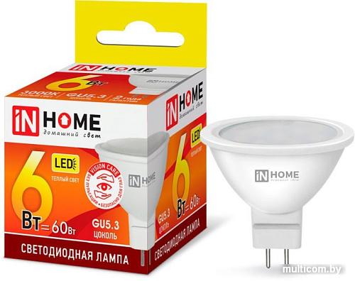 Светодиодная лампочка In Home LED-JCDR-VC 6Вт 230В GU5.3 3000К 530Лм 4690612020365