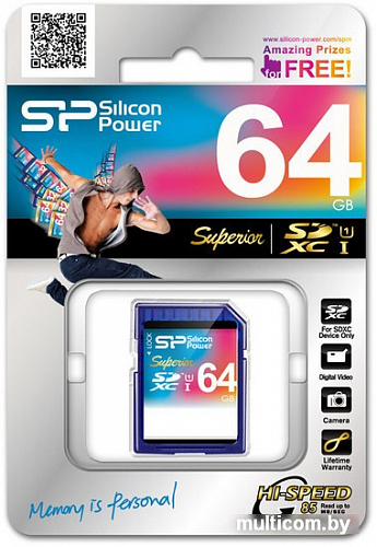 Карта памяти Silicon-Power SDXC Superior UHS-1 (Class 10) 64 GB (SP064GBSDXCU1V10)