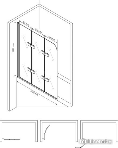 Стеклянная шторка для ванны Berges Wasserhaus City 2.0 062014 100х140