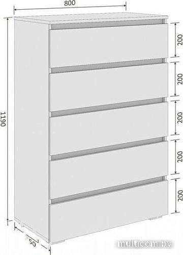 Комод Кортекс-мебель Бари 80 5ш (дуб сонома/дуб сонома/белый)