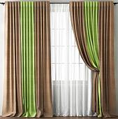 Комплект штор Pasionaria Кирстен 480x270 с подхватами (бежевый/зеленый)