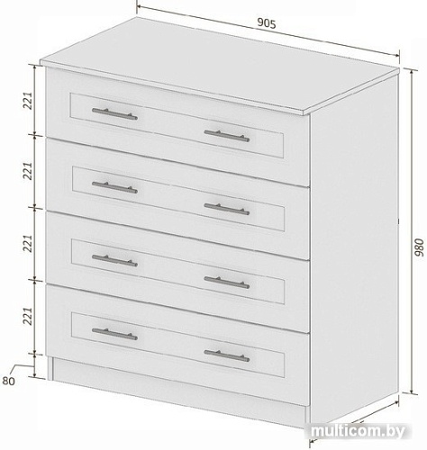 Комод Кортекс-мебель Рио 90-4ш (дуб сонома-гавана)