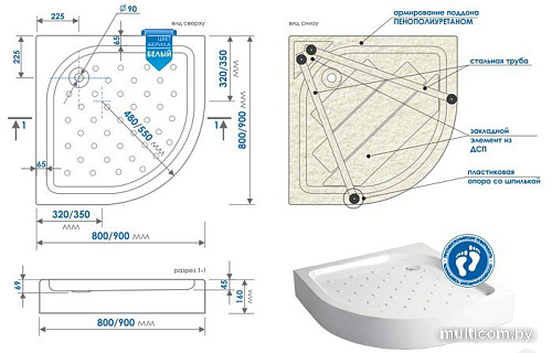 Душевой поддон Метакам Classic N 80x80 (закругленный)