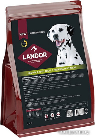Сухой корм для собак Landor Medium & Maxi Adult для взрослых cредних и крупных пород с индейкой и ягненком 3 кг