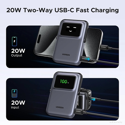 Внешний аккумулятор Ugreen PB572 10000mAh (серый)