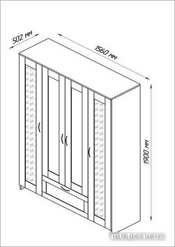 Шкаф распашной Mio Tesoro Сириус 4-х створчатый 1 ящик с 2-мя зеркалами 2.02.01.042.5 (дуб венге)