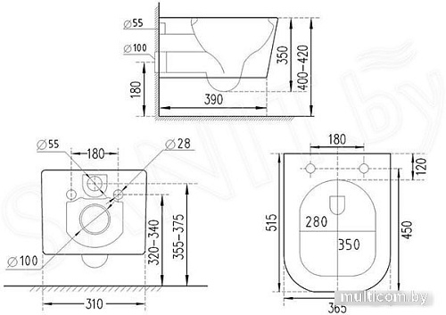 Унитаз подвесной Roxen Cube bidet в комплекте с инсталляцией StounFix Slim 6 в 1 966554 (кнопка: бежевый)