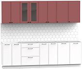 Готовая кухня Интермебель Лион-19 2.6м без столешницы (красная глазурь софт/белый софт)