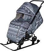 Санки-коляска Galaxy Снежинка Универсал 1 (финская ночь/олени на сером)