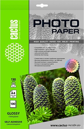 Самоклеящаяся бумага CACTUS Глянцевая A4 130 г/м2 100 л CS-GSA4130100