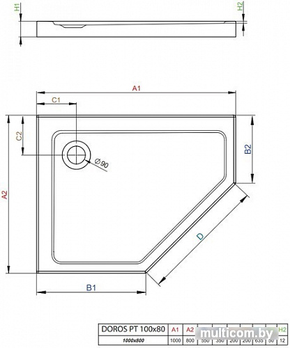 Душевой поддон Radaway Doros PT E 100x80 R