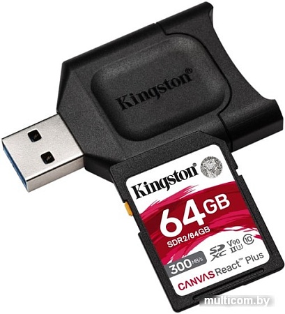 Карта памяти Kingston Canvas React Plus SDXC 64GB (с кардридером)