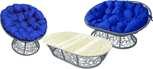 Набор садовой мебели M-Group Мамасан, Папасан и стол 12140310 (серый ротанг/синяя подушка)