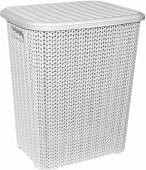 Корзина ВиолетПласт для белья прямоугольная "Вязь" 60 л с крышкой (белый)