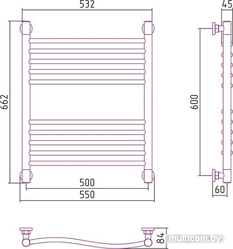Полотенцесушитель Сунержа Флюид+ 600x500 00-0222-6050
