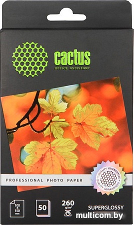 Фотобумага CACTUS Суперглянцевая A6 260 г/кв.м. 50 листов (CS-HGA626050)