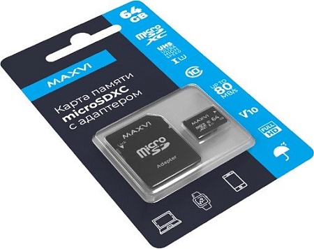 Карта памяти Maxvi microSDHC 64GB Class 10 UHS-I (1) MSD64GBC10V10