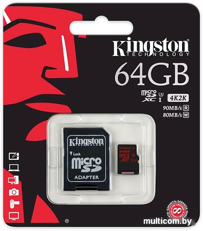 Карта памяти Kingston microSDXC UHS-I U3 (Class 10) 64GB (SDCA3/64GB)