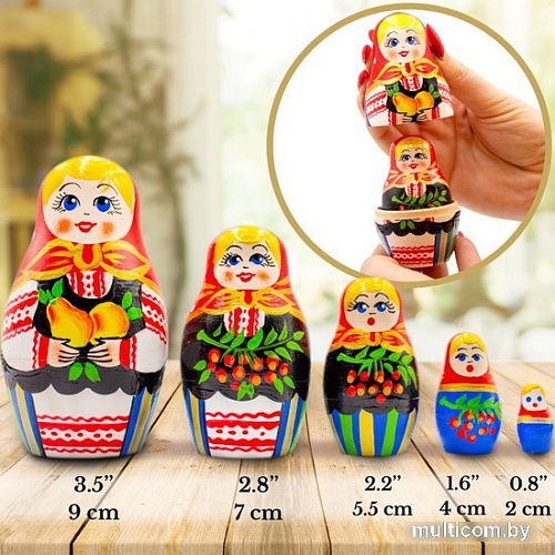 Развивающая игра Брестская Матрешка C грушами, яблоками и красной смородиной (набор 5 шт)