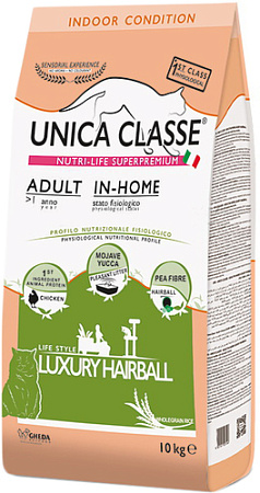 Сухой корм для кошек Unica Classe Indoor Condition Adult In-Home Luxury Hairball Chicken 10 кг