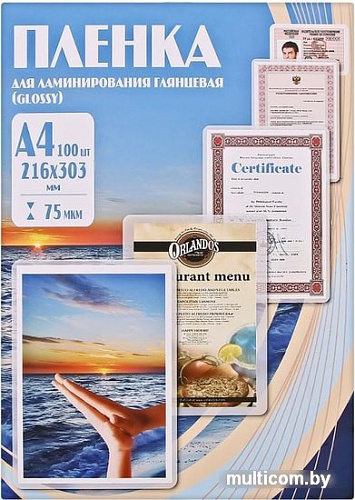 Пленка для ламинирования Office-Kit глянцевая A4 75 мкм 100 шт PLP10023