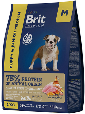 Сухой корм для собак Brit Premium Dog Puppy and Junior Medium курица 1 кг