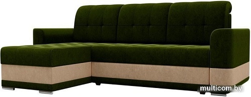 Угловой диван Mebelico Честер 61114 (левый, вельвет, зеленый/бежевый)