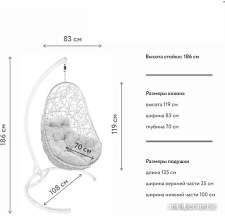 Подвесное кресло M-Group Овал 11140103 (белый ротанг/голубая подушка)