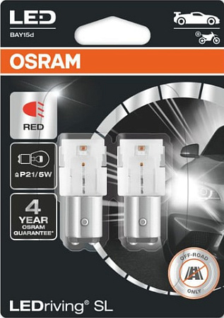 Светодиодная лампа Osram P21/5W LEDriving Red 2шт