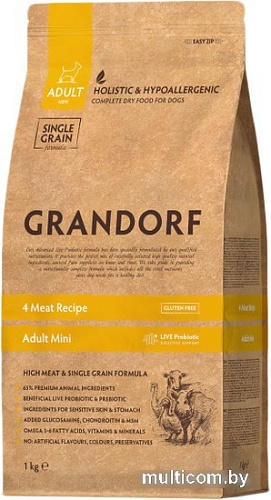 Сухой корм для собак Grandorf Adult Mini Probiotic 4 Meat Recipe (4 мяса с пробиотиками) 1 кг