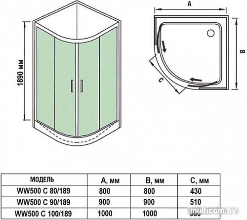 Душевой уголок WeltWasser WW500 С 80/189