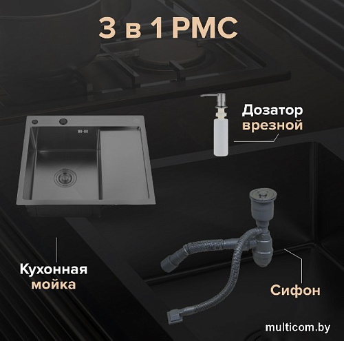 Кухонная мойка РМС MRK-5851BL-L (с дозатором)
