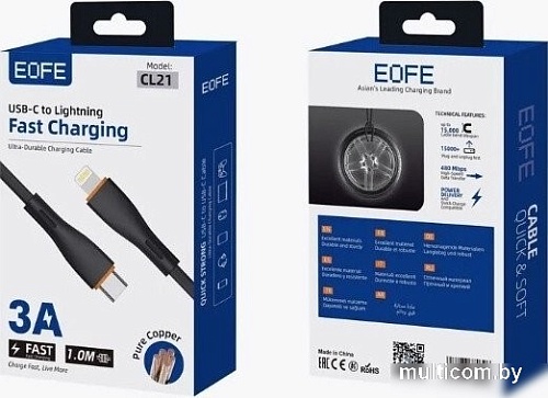 Кабель EOFE CL21 USB Type-С - Lightning (1 м, черный)