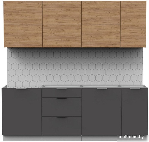 Готовая кухня Интермебель Микс Топ-37 2.2м без столешницы (дуб крафт золотой/графит серый)