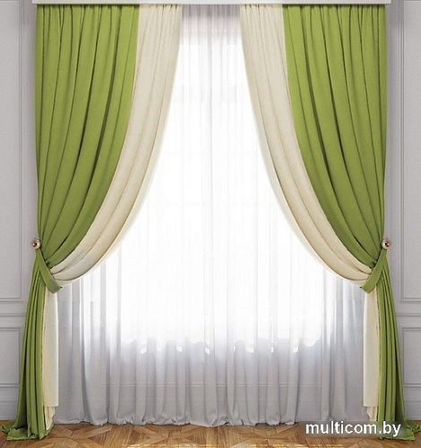 Комплект штор и гардин Pasionaria Латур 340x230 (3 шт, сливочный/зеленый)