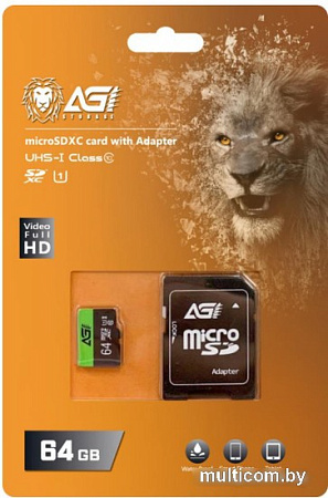 Карта памяти AGI TF138 microSDHC AGI064GU1TF138 64GB (с адаптером)