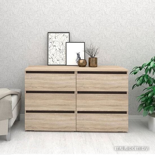 Комод Кортекс-мебель Бари 120 6ш (дуб сонома/дуб сонома/береза)