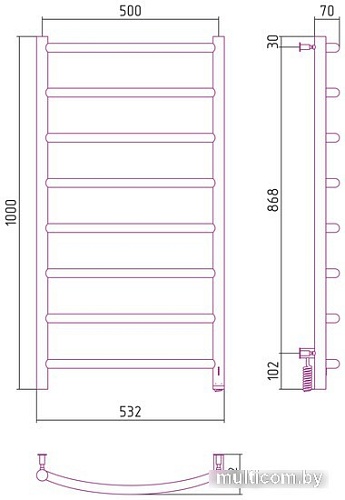 Полотенцесушитель Сунержа Галант 4.0 1000х500 МЭМ правый 00-0831-1050