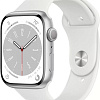 Умные часы Apple Watch Series 8 45 мм (алюминиевый корпус, серебристый/белый, спортивный силиконовый ремешок S/M)