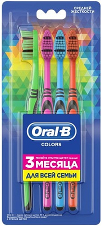 Набор зубных щеток Oral-B Colors средней жесткости (4 шт)